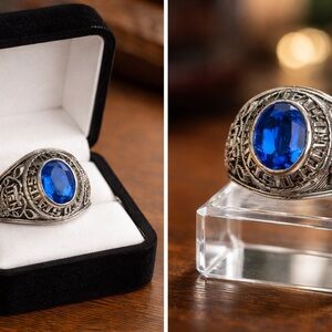 P10 Men’s Vintage USN Ring | Blue Gemstone Look | Military Memorabilia Size 10